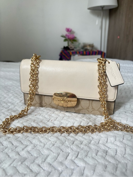 Coach Handbags - Coach Cream Signature Canvas and Leather Crossbody with Gold Chain